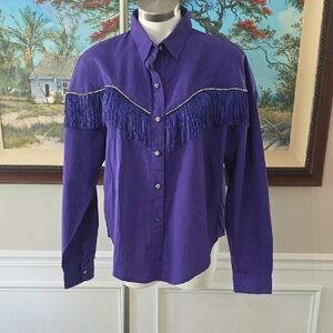 Purple Vintage Women's Fringed Button-Down Shirt